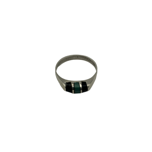 Vintage Taxco Malachite and Onyx Ring