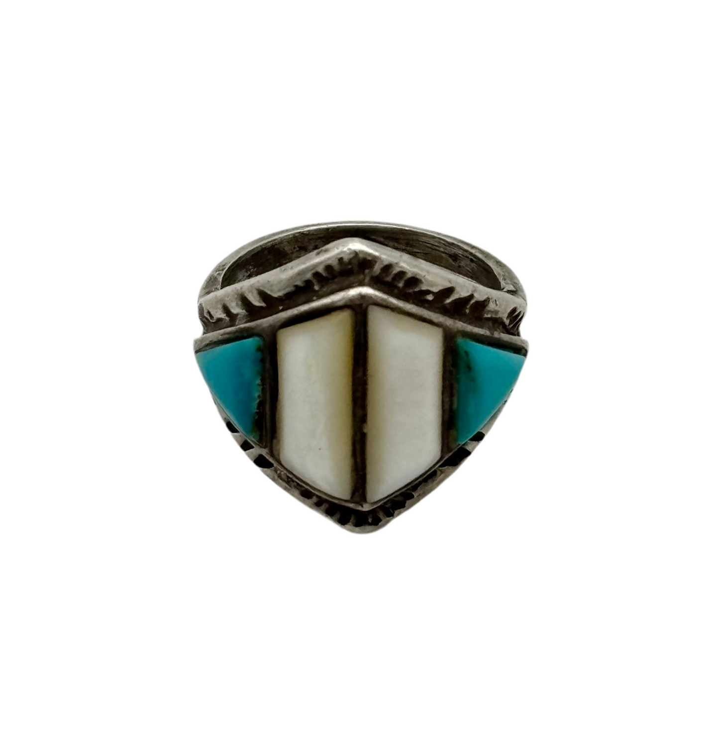 Vintage Turquoise and Abalone Ring